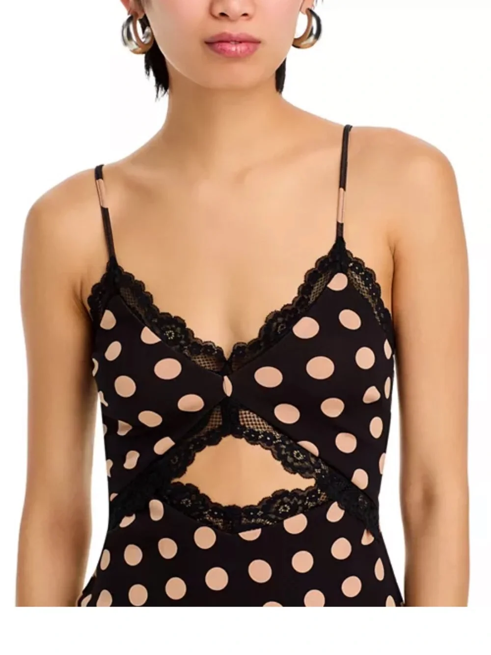 AFRM Josette Dress, Polka Dot Cutout Lace Midi Dress - Black & Nude